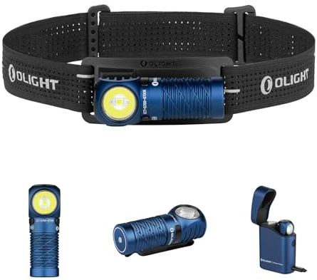 OLIGHT Perun 3 Mini Kit Lampada Frontale 1250 Lumen, Torcia Ricaricabile con Powerbank 5000mAh Portata 155m IPX8 5 Modalità Luce Ideale per Outdoor Trekking e Lavoro (Blu Scuro)