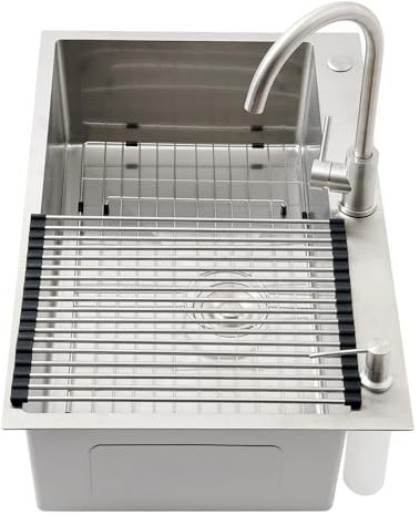 Lavello Cucina In Acciaio Inox Da Appoggio, Lavandino Cucina 1 Vasca, Con Scolapiatti, Sifone E Set Di Drenaggio, Lavabo Cucina A Ciotola Singola, Da Incasso E Sottotop(B,70x50x22cm)