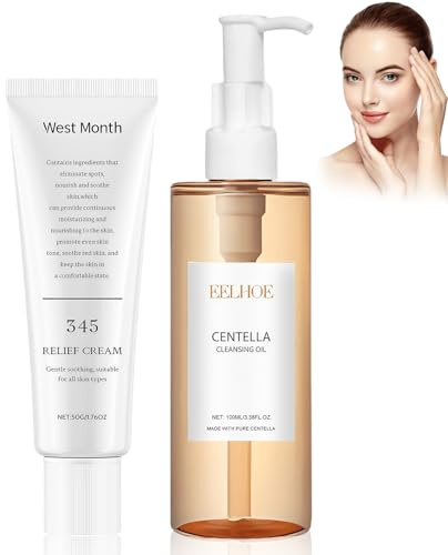 2 pezzi Olio Detergente Viso + Ccrema Barriera,Olio Ddetergente Alla Centella,Crema Viso Idratante - Rimuove il Trucco e Nutre - Cura rinfrescante,Réparer en Douceur la Barrière Cutanée Endommagé