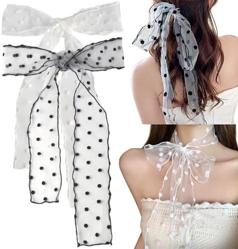 2 Stück Spitzen Halstuch Damen Schwarz Weiß Gepunktet Tuch Damen Sommer Halstücher für Frauen Kopftuch Haartuch Vintage Schal Haartücher Multifunktionstuch Kopftücher Haarband Scarf Women Headscarf