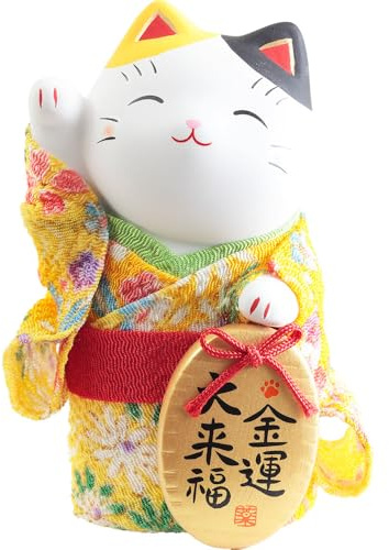 YOSHINOYA KYUBEI Maneki Neko Lucky Cat in Kimono with Gold Coin – Japanese Home Decor 7415-Z-US
