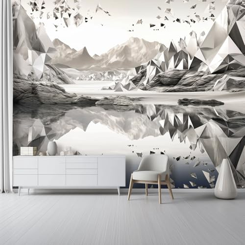 Living Room Photo Wallpaper Mural - Surreal Landscape Geometric Diamonds Wall Art Sticker Poster for Bedrooms, Grey Mural Photo Wallpaper for Sofa Backdrop Wall Decoration, 400 x 280 cm (W x H)