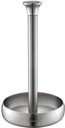 simpletome Paper Towel Holder Countertop ONE HAND Tear Keep It Rolled Up Weighted Base (304 Brushed Silvery)