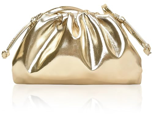 Uoxmiy Gold Clutch Bag for Women,Cloud Clutches Gold Handbag PU Leather Pleated Evening Bags with Detachable Chain for Wedding Prom Dinner Party