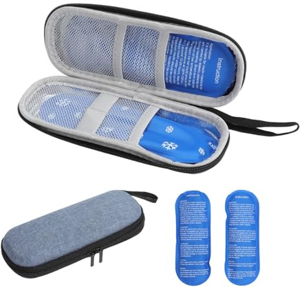 HENGBIRD Bolsa nevera de insulina con 2 pilas refrigeradoras, bolsa de medicamentos para diabetes, mini bolsa para diabéticos, bolsa de insulina, bolsa aislante, pequeña nevera de insulina, azul