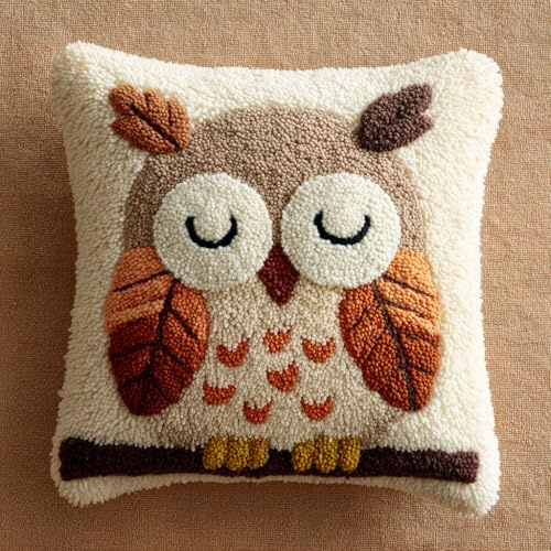 Henypt Kits De Crochet De Verrouillage Coussin, Chouette Coussin À Faire Crochet Kit Latch Hook Canvas Cushion Stitch 43x43cm