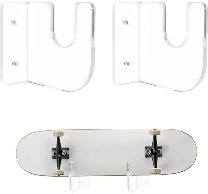 Fukaisu 2pcs Supports Muraux en Acrylique pour Skateboards, Présentoir Horizontal pour Snowboards et Rangement avec Vis et Chevilles d'Expansion (Transparent)