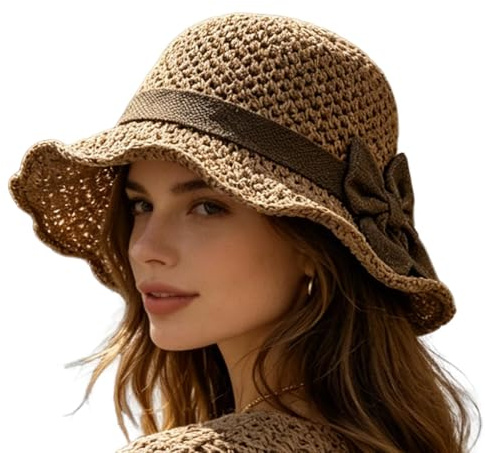 Sombreros Solares de Paja para Mujer,Tocado De Cabeza Plegable De ala Ancha,Sombrero De Paja Hecho A Mano con Un para El Sol - para Practicar Senderismo Y Al Aire Libre