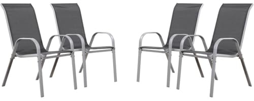 Habitat et Jardin - Lot de 4 Fauteuils de Jardin en Textilène et Acier Gris Foncé - Cordoba|Phoenix - Chaises de Jardin avec Accoudoirs - Chaises de Maison Solides et Légères