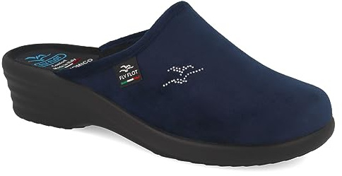 Fly Flot | Classic Woman, Pantofole Donna con Logo Strass, Ciabatta con Tomaia in Velluto, Sottopiede in Microfibra, Blu, 39