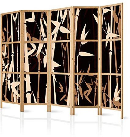 murando - Paravent Raumteiler Holz Bambus, 225x172 cm, 5-teilig, Wohnzimmer | Mobiler Sichtschutz, sofort einsatzbereit, Holzrahmen, ideal fürs Wohnzimmer oder Büro, geruchsneutral, lichtbeständig