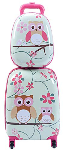 DREAMADE 2 TLG. Kinderkoffer & Rucksack, 16” +12” Kinderkofferset, Kindertrolley Kindergepäck, Handgepäck Reisegepäck Hartschalenkoffer für Kinder (Eulen, 16 Zoll +12 Zoll)