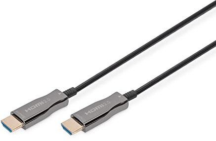 DIGITUS Câble HDMI en Fibre Optique – 30 m – UHD 4k 60 Hz 1080p 120 Hz – HDMI 2.0 – 18 Gbps – Arc, HDR, HDCP 2.2, CEC – Câble Hybride AOC – Contacts plaqués Or – Noir