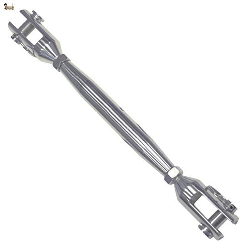 BricoLoco Tensor cable de acero, cuerda. Inoxidable horquilla - horquilla. Tubular cuerpo cerrado. Especial náutica inox A4 AISI 316. (M-4 (110 a 160 mm.), 1)