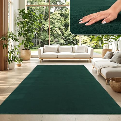 TT Home Wohnzimmer Teppich Kurzflor Anti-Rutsch Rückseite Unifarben Modern Waschbar, Farbe: Dunkelgrün Petrol, Größe:120x170 cm