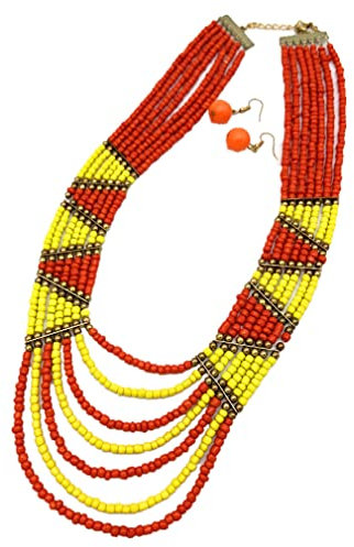 YAZILIND Damen Halskette Ohrringe Set Harz Perlen Schlüsselbein Multilayer Bohemian Ethnic Retro Schmuck (Orange)