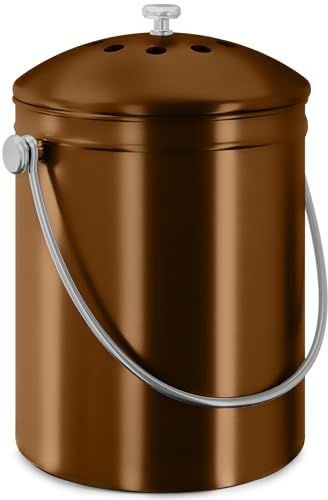 Utopia Kitchen Contenedor de abono para encimera de Cocina, Cubo de abono de 1.3 galones para Cocina con Tapa, Incluye 1 Filtro de carbón de Repuesto (Cobre)