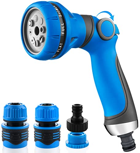 Aqua Flow Garden Hose Pipe Spray Gun 4pcs Set Including 8 Adjustable Patterns & High-pressure Nozzle-Premium Abs Material Hose Gun Is An Eco-friendly Watering Solution For Standard Uk 1/2 Garden Hose