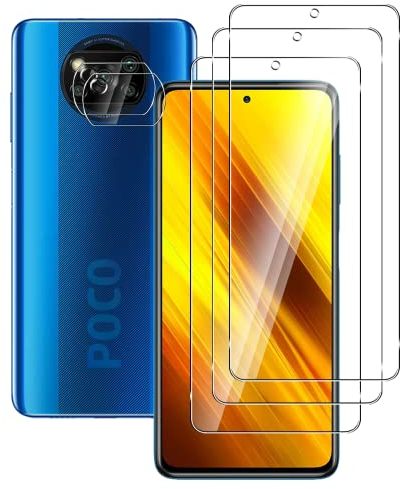 FWang 3 Piezas Cristal Templado para Xiaomi Poco X3 NFC/Poco X3 Pro y 2 Piezas Protector de Lente de cámara,Dureza 9H, Anti-Arañazos, Sin Burbujas,HD Protector de pantalla