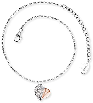 Engelsrufer Damen Fußkettchen Heartwing aus Sterling Silber mit Herz Anhänger Bicolor- Karabinerverschluss - in der Länge verstellbar - nickelfrei