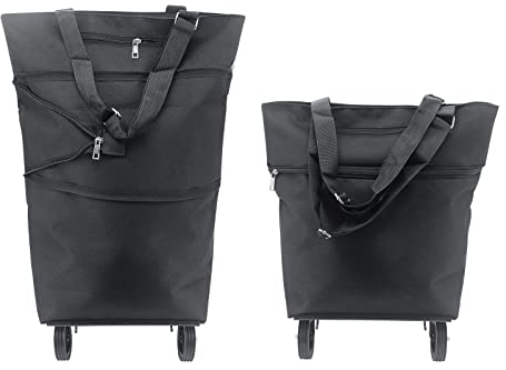 Beowanzk Faltbarer Einkaufstrolley, Wiederverwendbare Einkaufstasche, Leicht, Einkaufstasche mit Rollen, Einkaufstrolley auf Rollen (Schwarz)