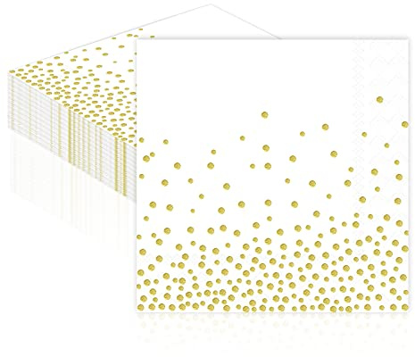 Goldfolie Servietten Weiß Mit Golddruck - 3-Lagig Papier Lunch-Servietten 33x33cm, Gepunktet Mit Metallic Aufdruck, 20 Stück