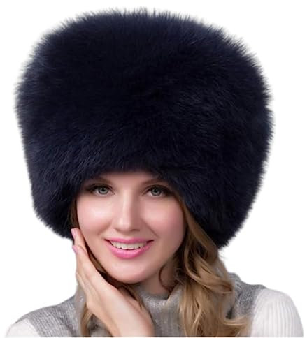 Damen Russland Uschanka Mütze Fox Strick Mütze, Mode Flaumige Kaschmir Winter Hut, Elasticity Lässige Handgestrickt Fliegermütze Winter Ohr Warme Mütze,E,OneSize