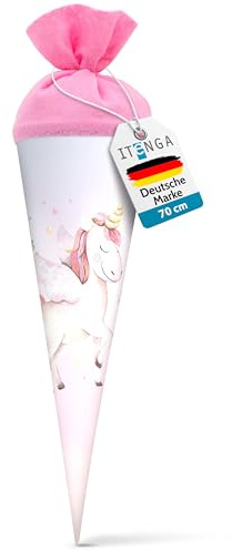 itenga Schultüte Einhorn - 70cm rund - Einschulung Schulanfang - Zuckertüte für Mädchen und Jungen