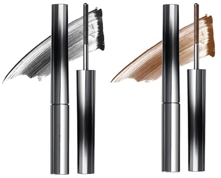 Metal Wand Mascara,3D Curling Eyelash Iron Mascara, 3D Doll Iron Strong Mascara, Natural Thickening Lengthening Long Lasting Bristleless Mascara, Non-Clumping, Smudge Proof (Black+Brown)