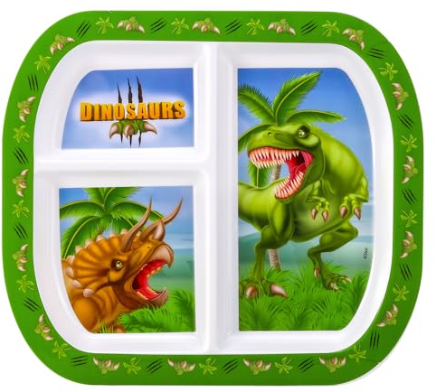 Zawadi Global Dinosaur 3 Section Reusable Childrens Kids Toddlers Divided Breakfast Lunch Dinner Plate