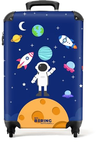 NoBoringSuitcases.com® Children's Luggage Kids Suitcase for Boys - Hand Luggage - Lightweight Cabin Suitcase - Hard Shell Trolley 55x40x20 cm on Wheels - Astronaut Planets Moon Rockets - 20 - 10kg
