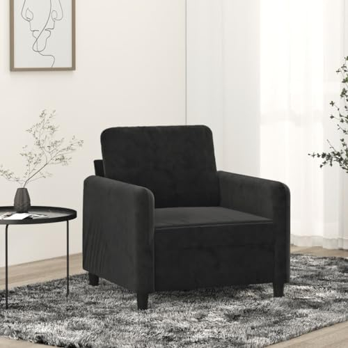 Gecheer Fåtölj, öronfåtölj, TV-fåtölj, relaxfåtölj, vardagsrum, klubbfåtölj, soffa, svart, 60 cm sammet