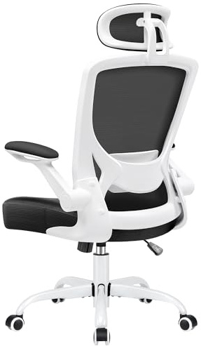KERDOM Bürostuhl Schreibtischstuhl Ergonomisch, Chefsessel mit Verstellbarer Kopfstütze, Armlehnen, Drehstuhl Wippfunktion bis 135° Bürostuhl 150 kg Weiß