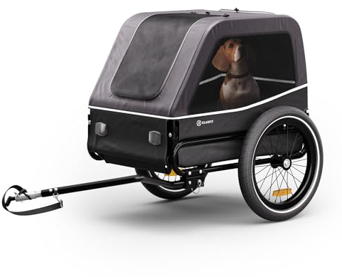 Klarfit Goldie S Hundefahrradanhänger, klappbar, mit Leine, wasserabweisend, doppelte Sicherheit, Reflektoren & Regenschutz, max. 28kg, dunkelgrau