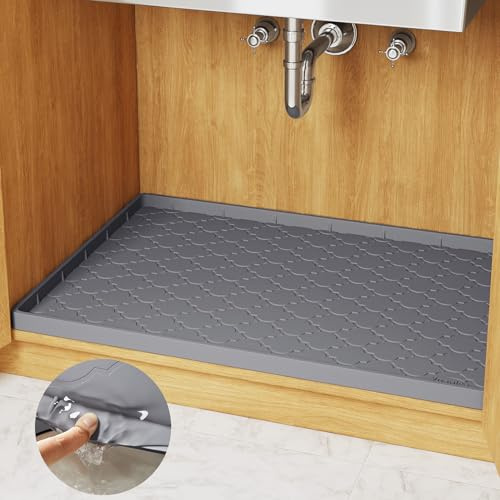 Yuanice Tappetino sotto lavello per cucina, impermeabile, 86 x 56 cm, protezione sotto il lavandino, rivestimento antiscivolo in silicone flessibile sotto il lavandino, vassoio antigoccia (facile da