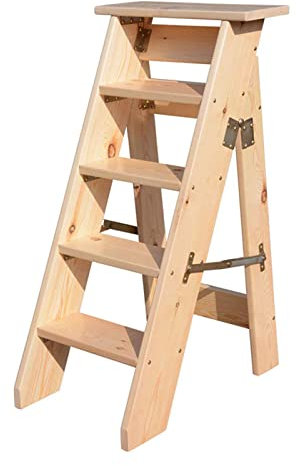 GLJTUO Échelle en Bois Chaise Tabouret Bibliothèque 4/5/6 Couches en Bois Massif Escabeau Pliable Étagère Support Escalier Escabeau Max.150Kg - Couleur Bois