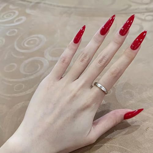 NICENEEDED 24 Stück Halloween Aufdrücknägel Lange Künstliche Nägel Im Stiletto Mandel Design Rote Künstliche Nägel Mit Vollständiger Abdeckung