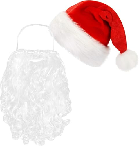 Hatstar 4-teiliges Weihnachtsmann Set | Perücke + Bart + Mütze + Brille | Nikolaus Santa Claus Ruprecht | rot - weiss Verkleidung zu Weihnachten | Accessoire für Damen und Herren