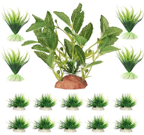 BEGONDIS 15-Piece Green Artificial Aquarium Plants - Vibrant, Durable & Easy to Maintain Decor for All Tank Types