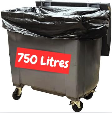 Sac Poubelle 750 litres | Housse Protection Conteneur Ordures 750l | 20 Sacs Housses 750 Litres Noir | Tous Types Déchets et Ordures | Epaisseur 35µ | Anti Fuites et Anti Salissures