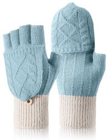 Fingerless Gloves for Women - Ladies Winter Warm Thermal Mitten Soft Knitted Convertible Flip Top Gloves for Women UK
