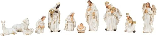 Geschenkestadl Krippenfiguren 11-teiliges Set weiß Gold 3-12cm Krippe Krippendekoration Weihnachtsdeko Dekoration