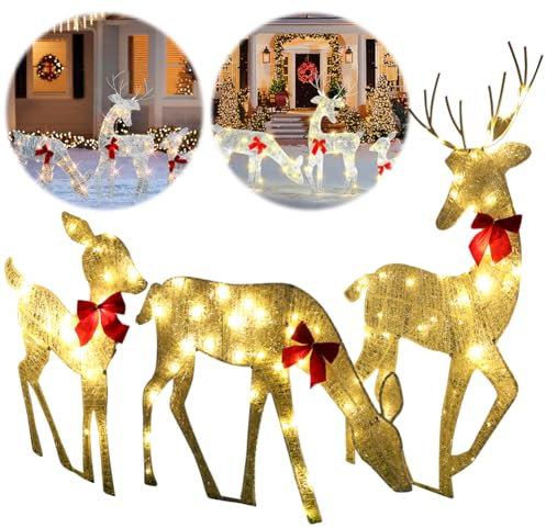 Usper Led Rentier Beleuchtet Aussen Outdoor, Rentier Weihnachten Deko Aussen AußEn, Weihnachten Rentier Hirsch Deko Mit Schlitten Beleuchtet AußEn Weihnachtsdeko Garten (D)