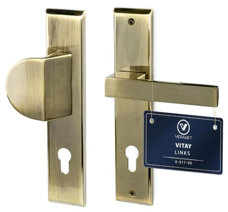 VERAMET Türgriff Haustür mit Türknauf 90mm Türbeschlag Langschild Eingang | Zink Aluminium , Profilzylinder , Korrosionsbeständig , Türdrückergarnitur mit Montageset , Patin , Links - VITAY
