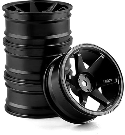 REDSPIDER • 1/10 RC Drift Wheels Rims 12mm Hex Alloy Aluminum for 1:10 Scale Rally Racing Car Tires Tamiya TT01 TT02 XV01 TA06 A959 PTG2 HPI KYOSHO HSP PTG2 Touring Street Tyres 4PCS (Black)