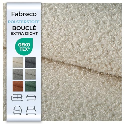 Fabreco - Polsterstoff Meterware ZENDAUR (100x142cm) – Bezugsstoff & Polsterstoff Möbelstoff Meterware: Bouclé Stoff - Plüschstoff für Sitzbank, Stühle, Sofastoffe & DIY - Robust & Weich (Creme)