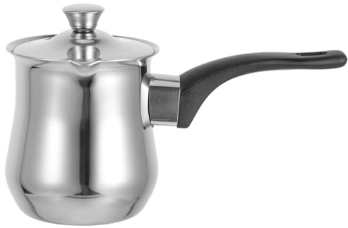 HEMOTON Cafetera Turca De 360 Ml De Acero Inoxidable Con Tapa, Olla Para Espumar Leche y Calentar, Utensilio Multifuncional Para Café, Té y Chocolate, Adecuado Para Hogar, Oficina o Viajes