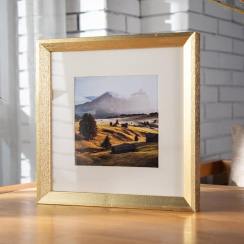 Mesnt 25x25cm Fotorahmen Holzrahmen Quadrat Bilderrahmen für Fotos, Bilder, Poster, zum Aufhängen, Gold