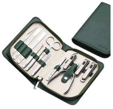 Nagelknipser-Set 12-teiliges Nagelknipser-Set aus Edelstahl, dunkelgrün, tragbares Nagelknipser-Set, Maniküre-Schneider for zu Hause, Werkzeugset for Trimmen abgestorbener Haut Maniküre-Pediküre-Set