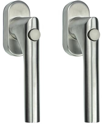 FELGNER 2er Set Fenstergriff mit Druckknopf Como | hochwertiger Edelstahl Handgriff Fensterbeschlag Fenster-Verriegelung mit Dreh-Kipp Funktion | Rastung 90 Grad | ovale Olive | Edelstahl matt